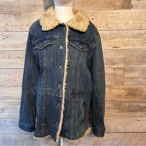 B.U.M. Equipment women’s denim faux fur lined jean jacket in size 1X